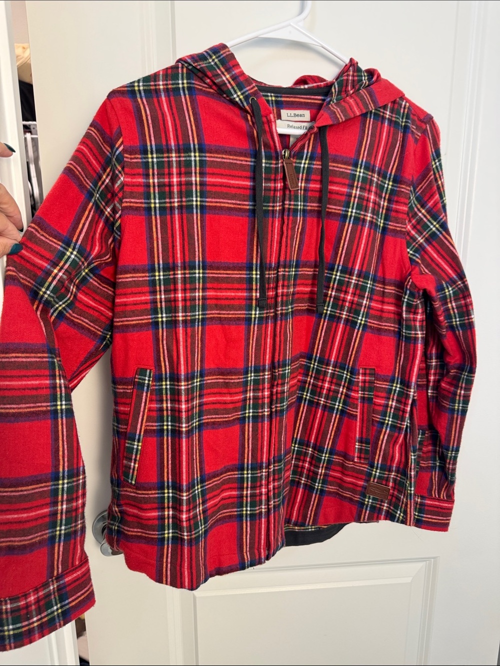 L.L. Bean Red Plaid Hooded Zip Utility Jacket